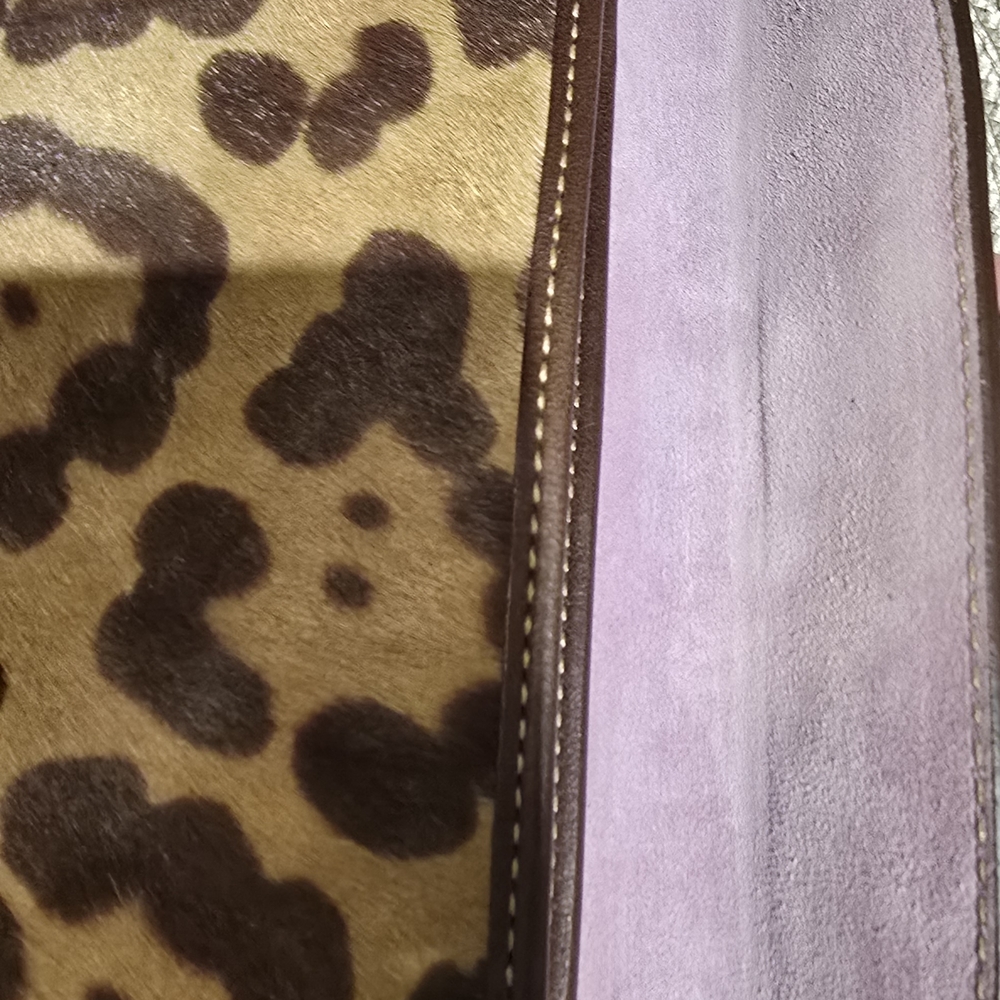 RARE Coach Leopard Print Clutch with Lavendar Suede and Brown Leather Accents - Picture 5 of 15